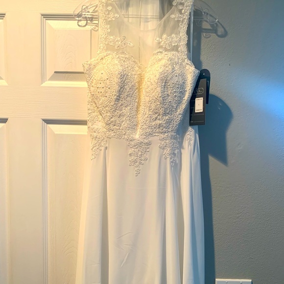 Sheer Dress Ivory A-line Corset Back Chiffon off white beaded - Picture 1 of 12